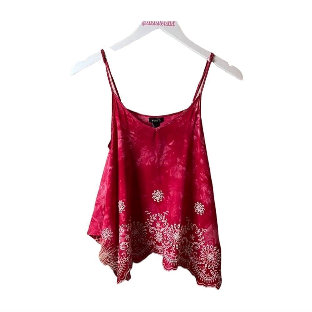 RUE 21 red embroidered handkerchief top with skinny adjustable straps size small